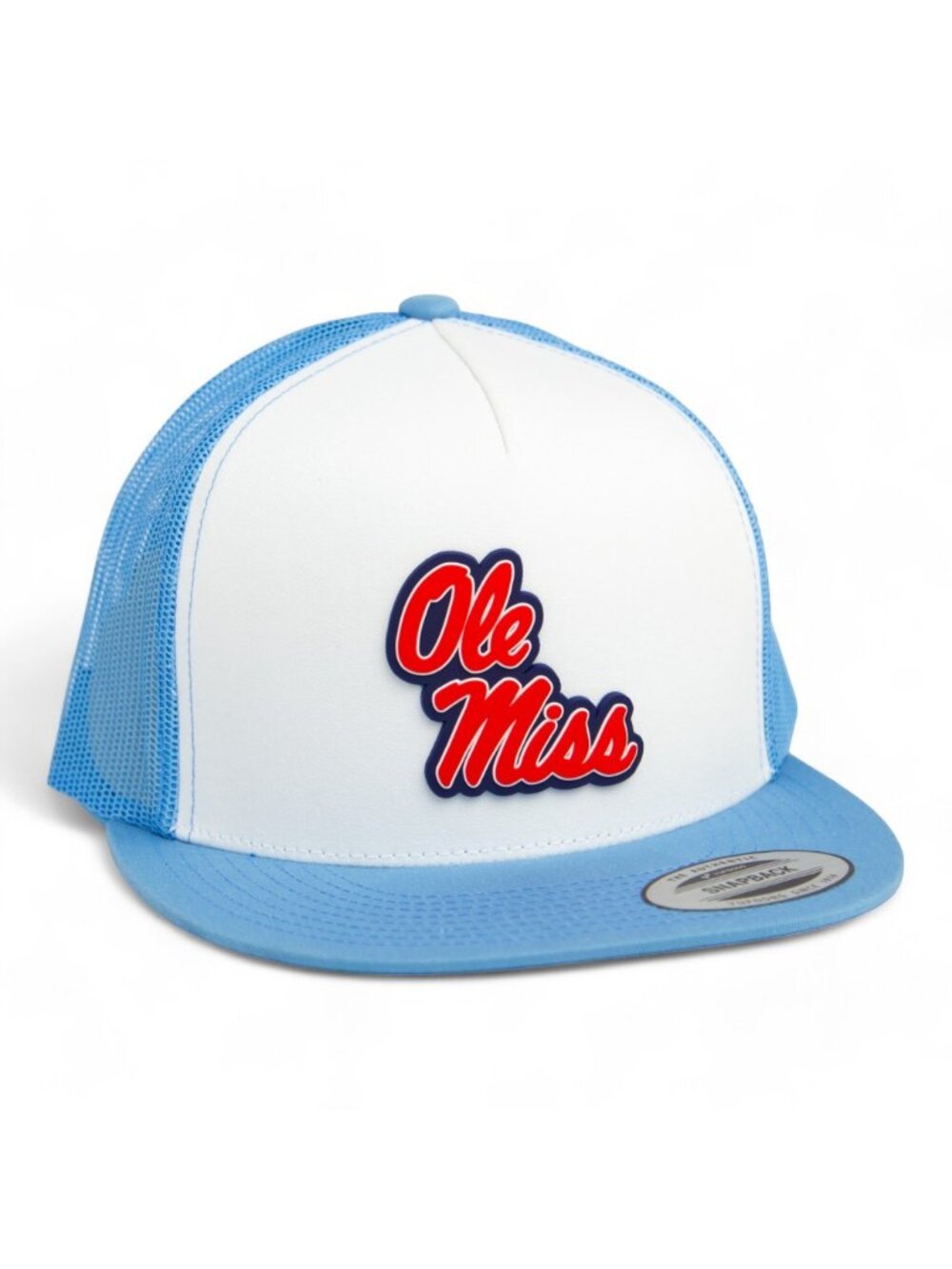 Ole Miss Rebels YP Snapback Flat Bill Trucker Hat- White/ Carolina Blue